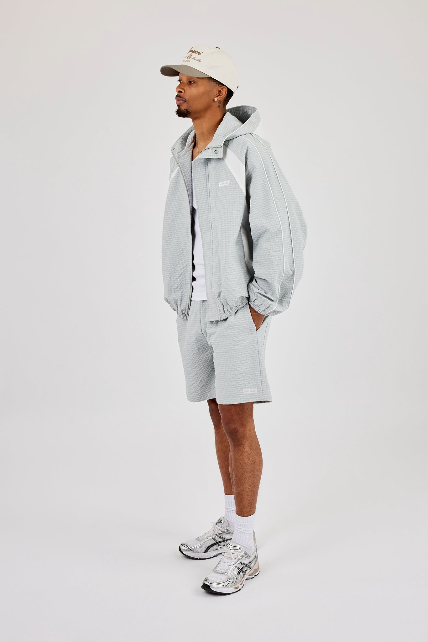 Check Panelled Hooded Windbreaker & Relaxed Short - Green